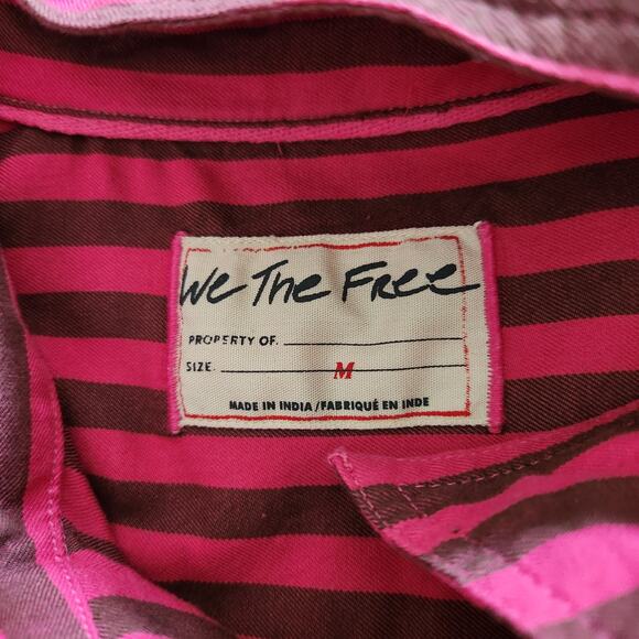 We The Free People Freddie Striped Shirt Size Large Womens Buttonup Oversized - Picture 8 of 10